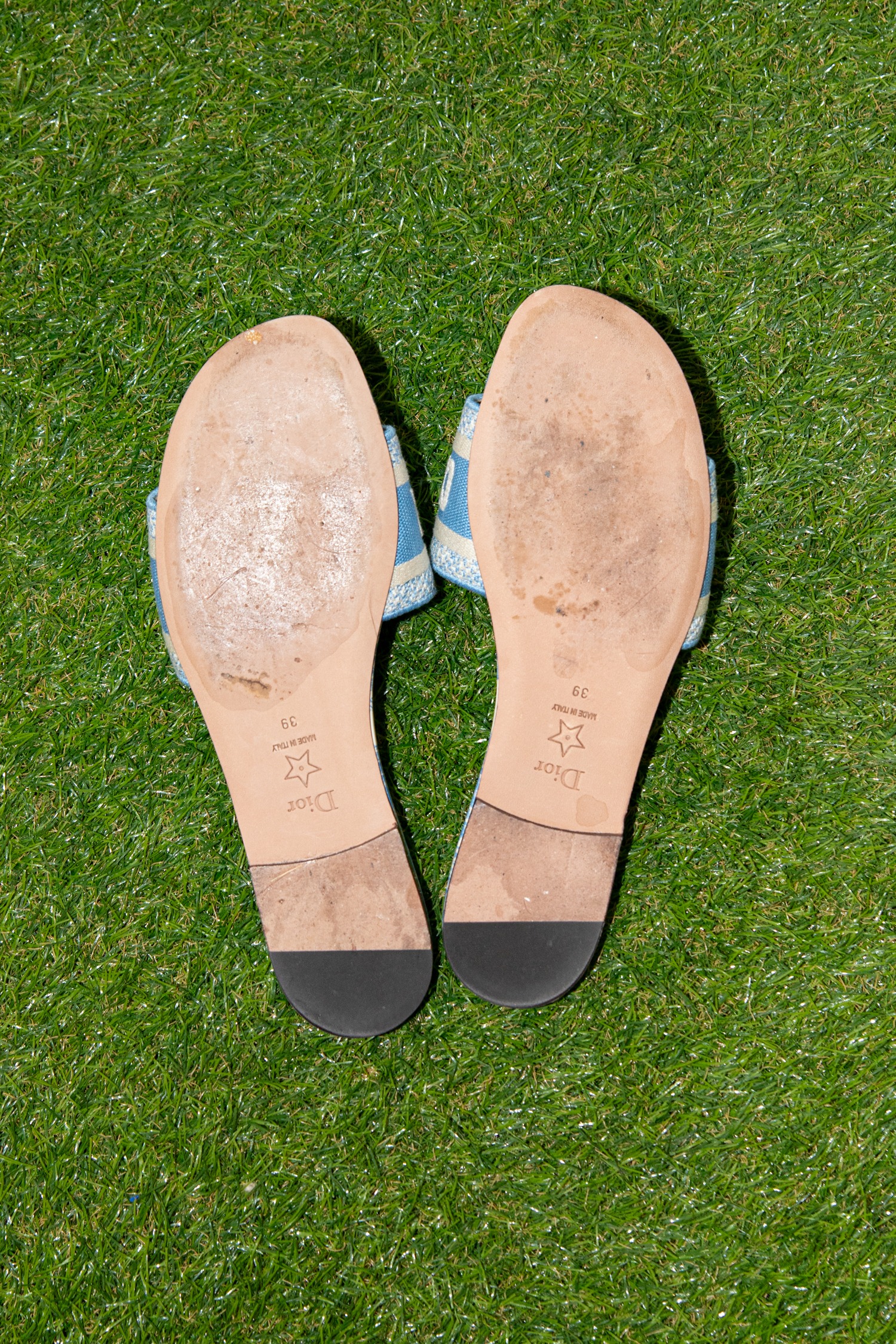 Christian Dior "Dway" Pantolette in Ecru und Hellblau