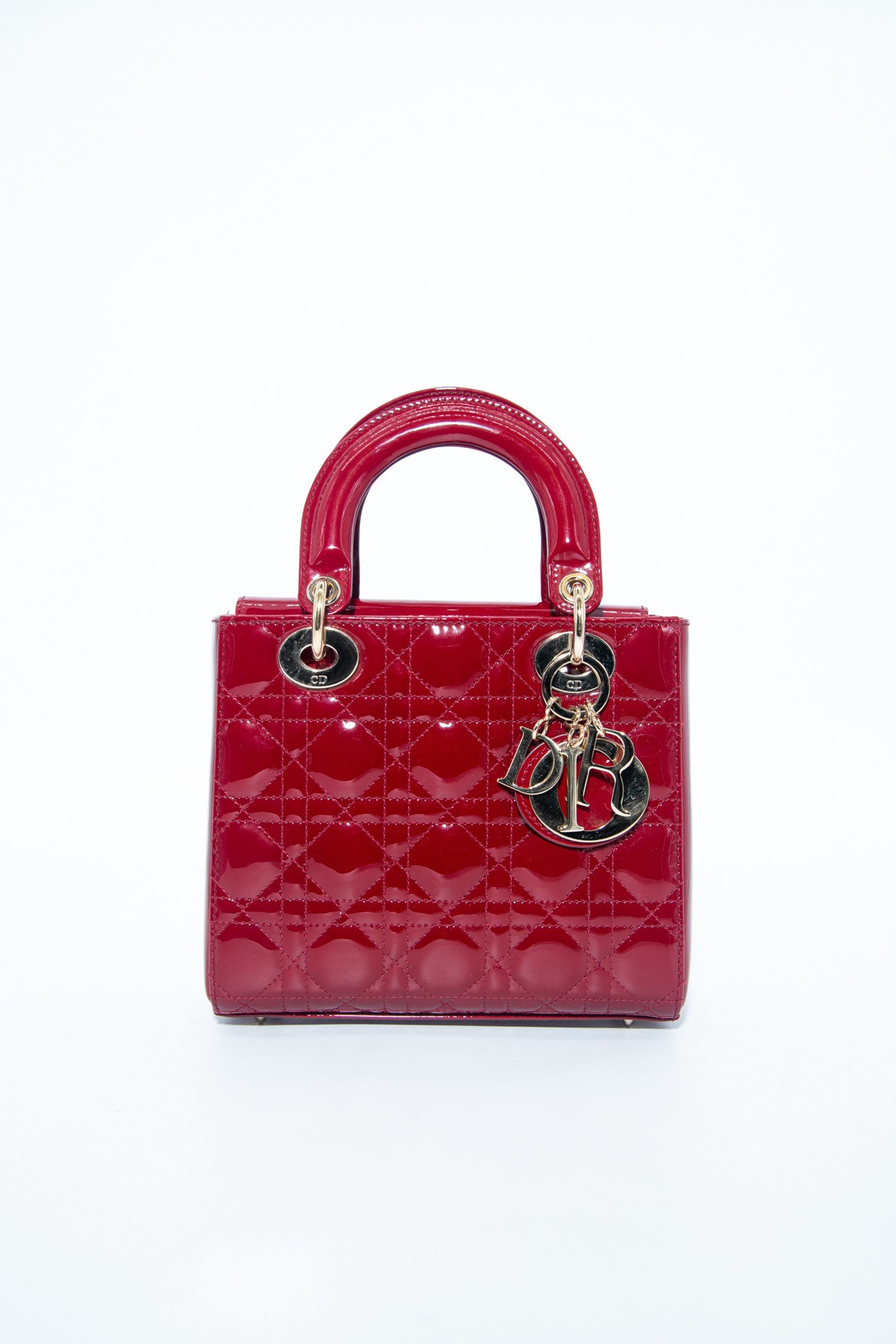 Dior "Lady Dior" Handtasche aus Lackleder in Rot und Gold