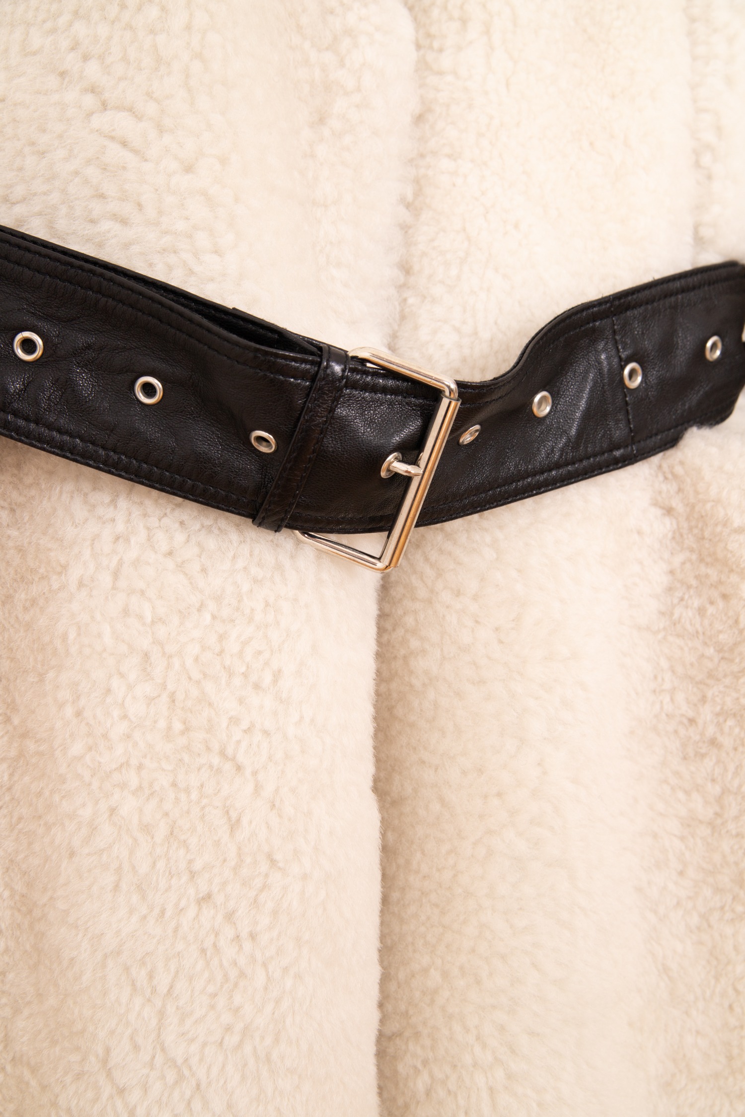 Common Leisure "Love" Shearling Mantel in Ecru
