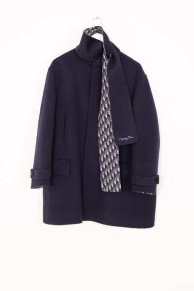 Dior "Double-Sided" Mantel mit Schalkragen in Dunkelblau und Ecru