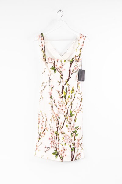 Dolce & Gabbana Etuikleid mit Kirschblüten-Muster in Weiß