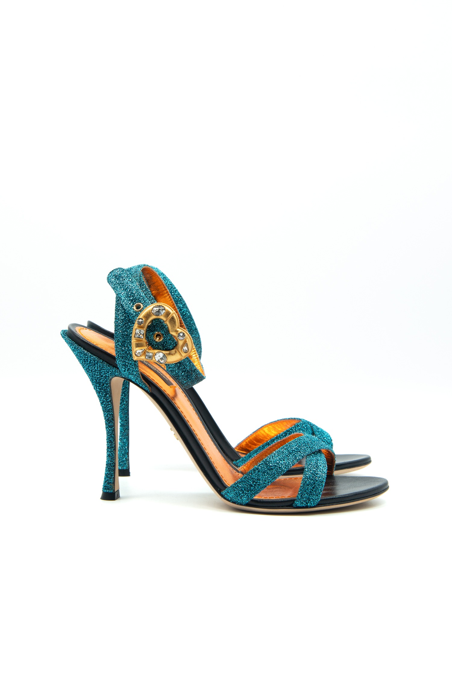 Dolce & Gabbana Sandaletten mit Herz-Schnalle in Blau und Gold