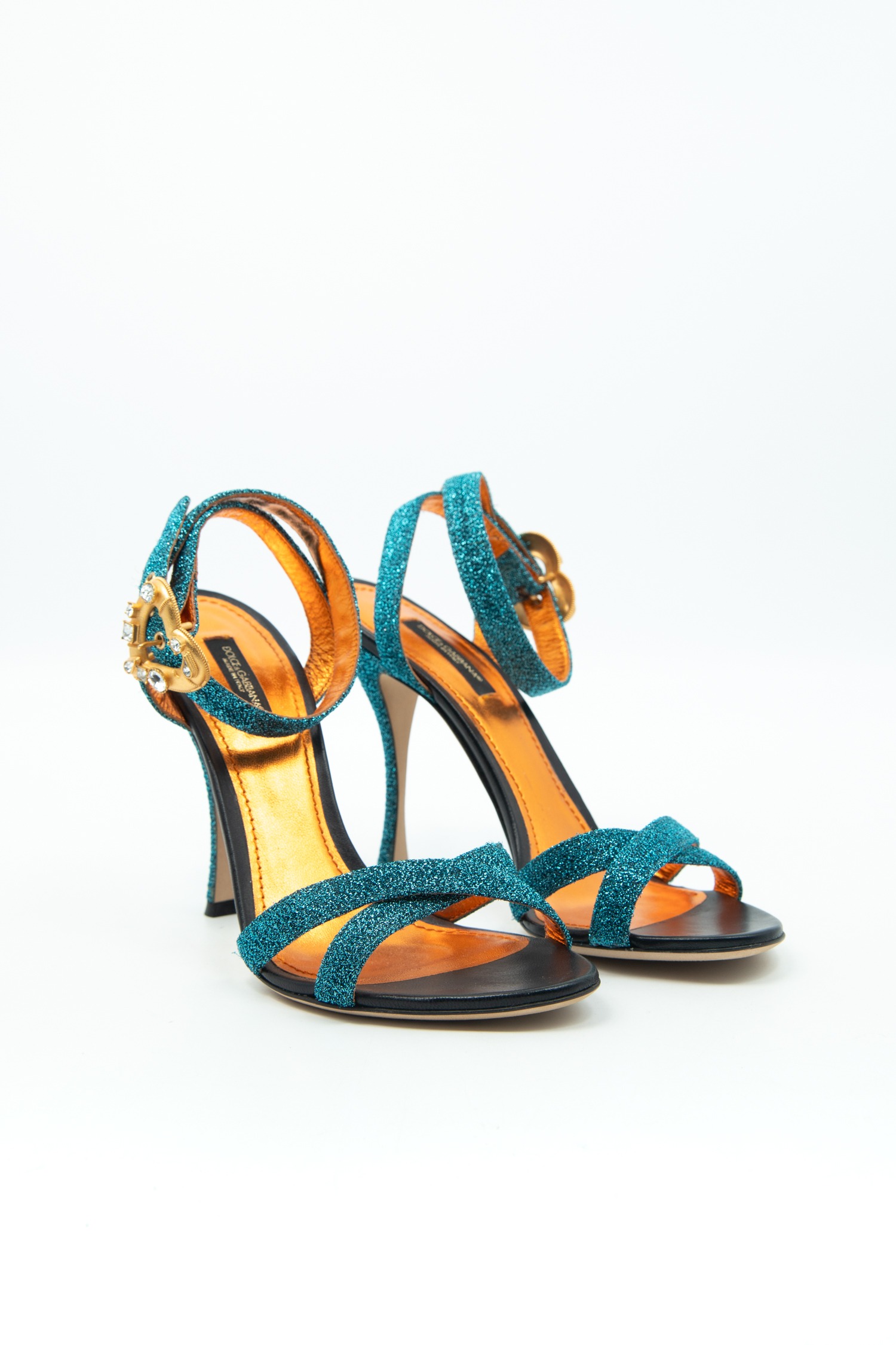 Dolce & Gabbana Sandaletten mit Herz-Schnalle in Blau und Gold