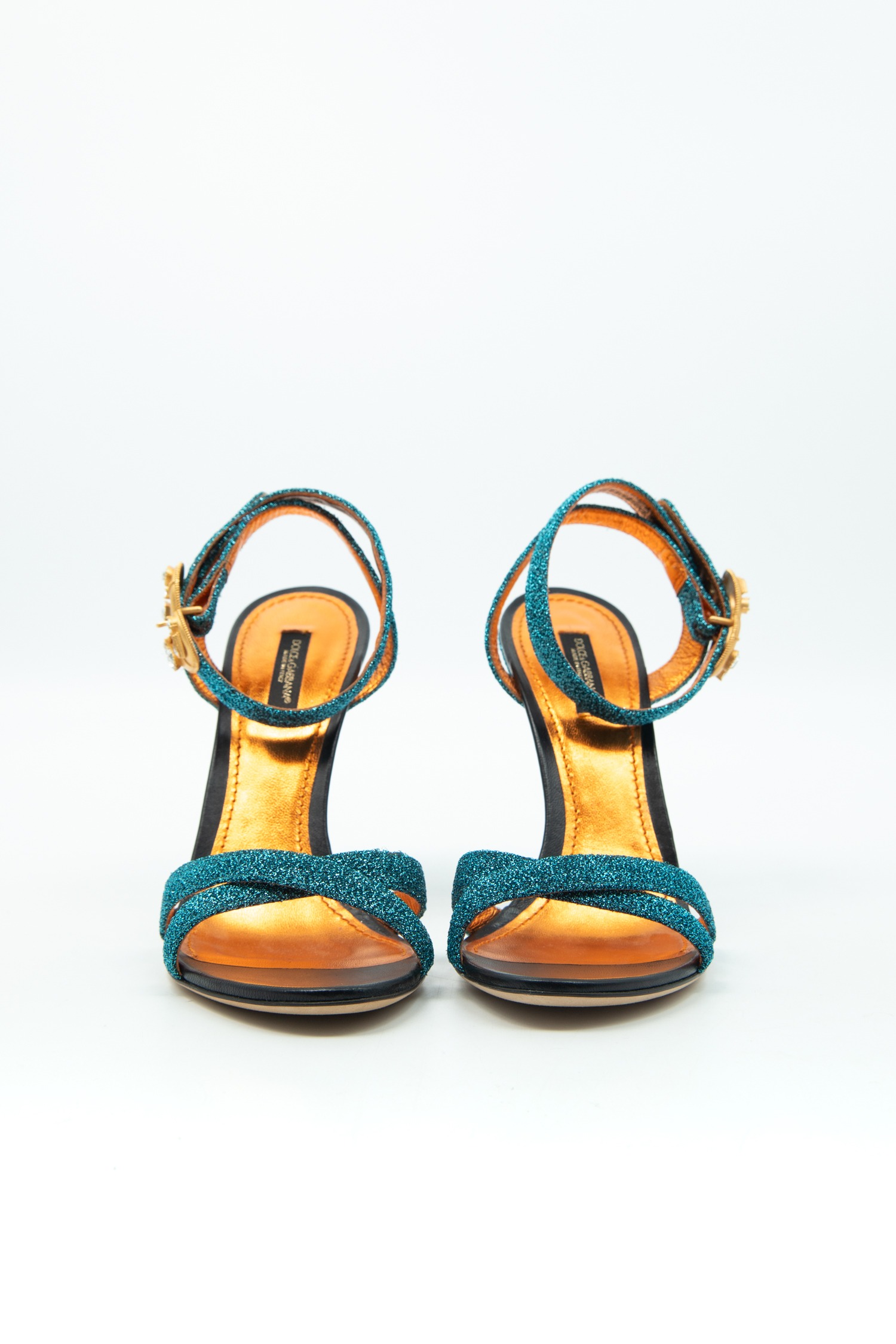 Dolce & Gabbana Sandaletten mit Herz-Schnalle in Blau und Gold