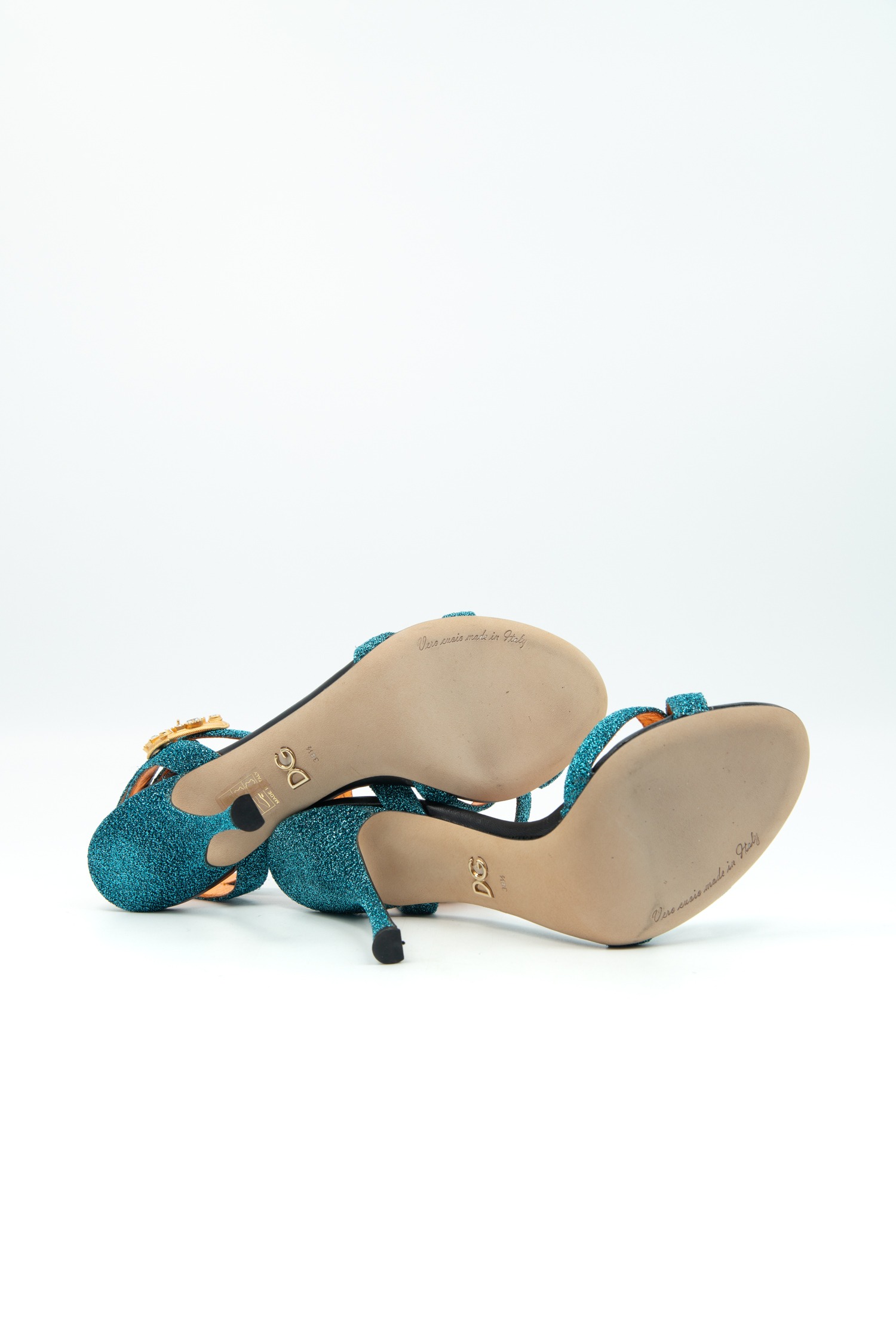 Dolce & Gabbana Sandaletten mit Herz-Schnalle in Blau und Gold