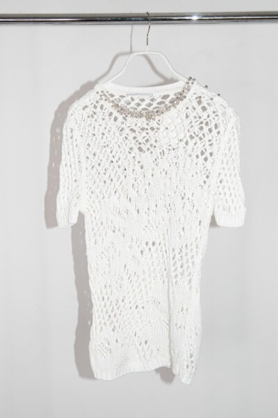 Ermanno Scervino Kurzarmpullover mit Schmucksteinen in Weiß