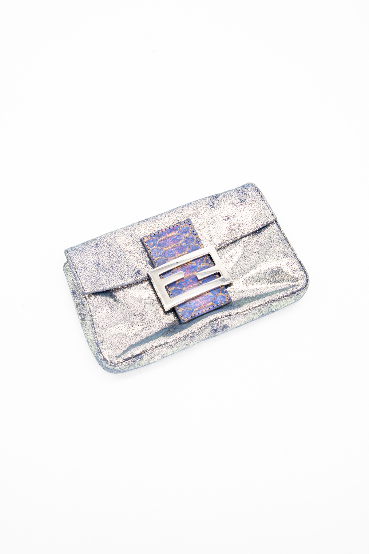 Fendi Mini Baguette-Tasche in Lila und Silber Metallic