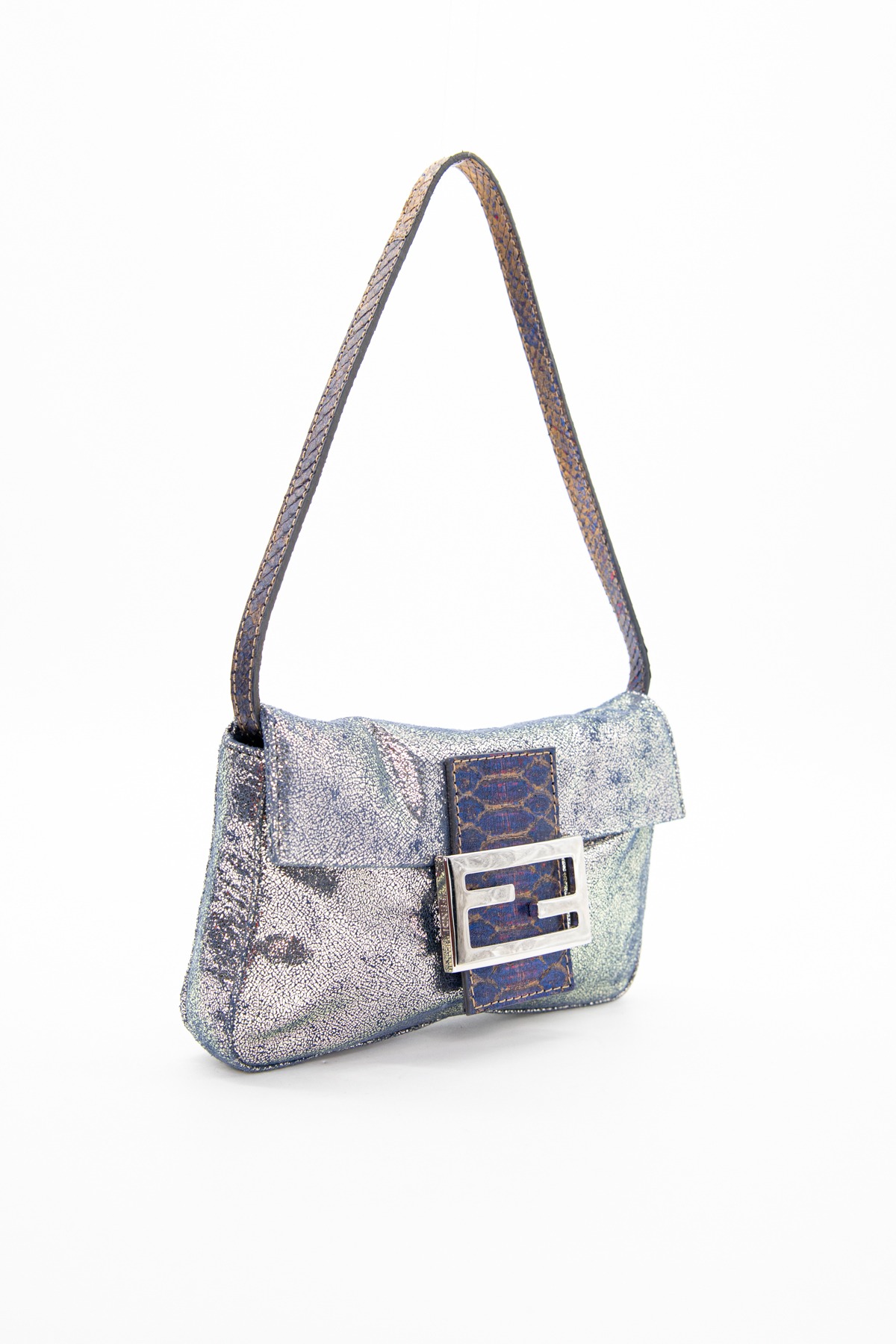 Fendi Mini Baguette-Tasche in Lila und Silber Metallic