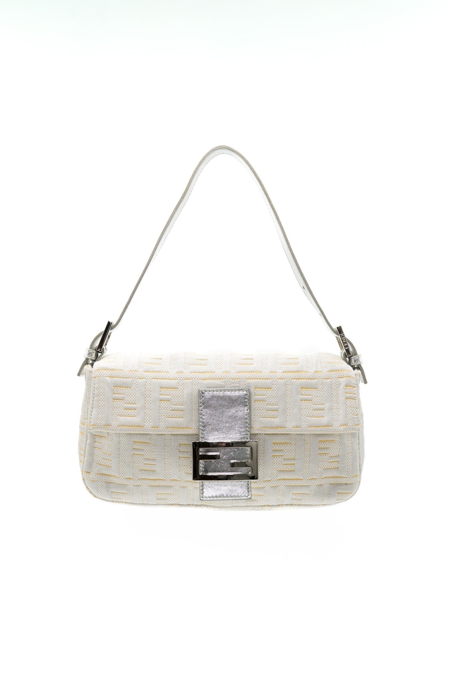 Fendi „2000 Metallic Lurex Zucca Baguette“ in Weiß und Silber