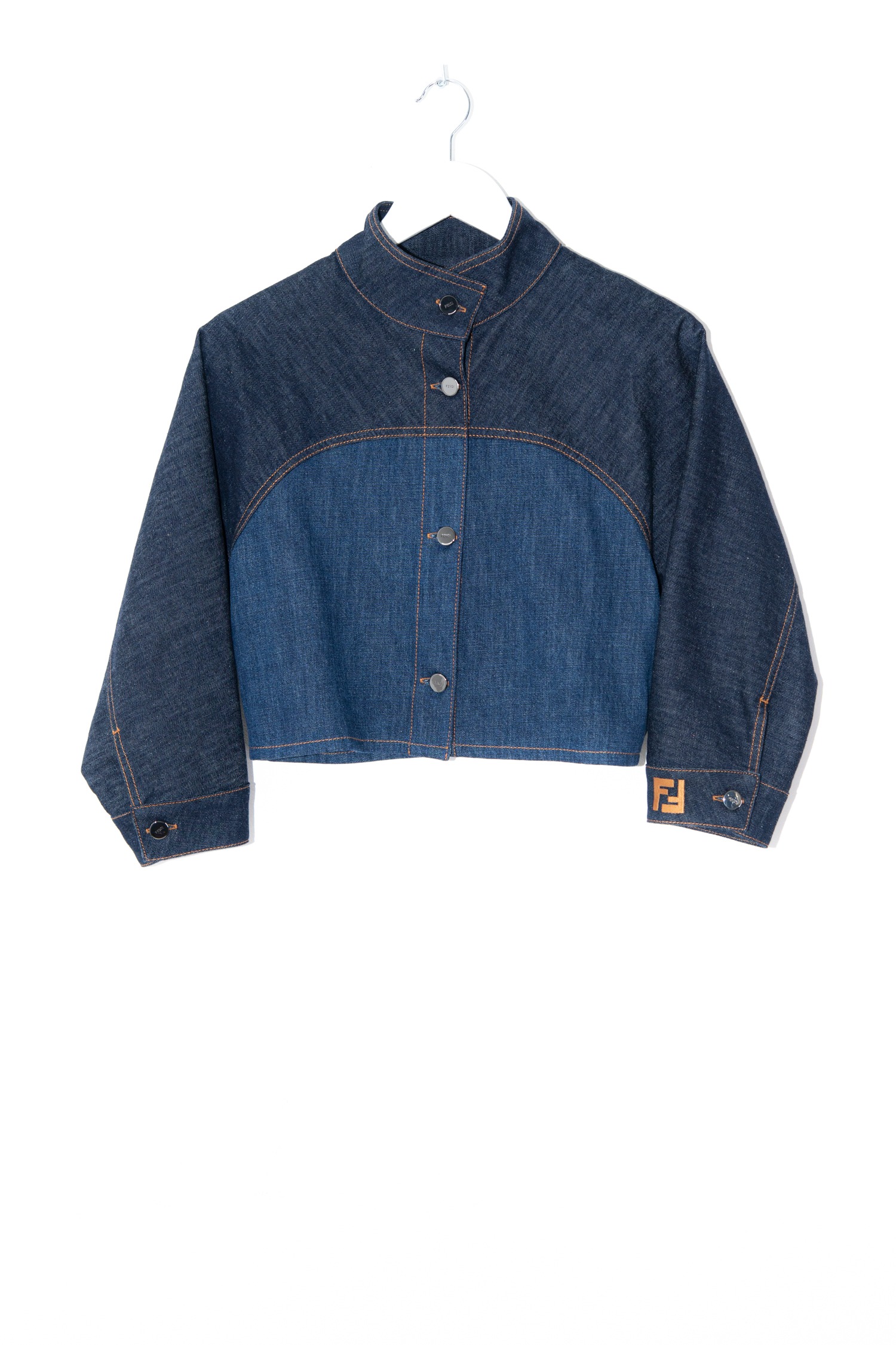 Fendi Cropped-Jeansjacke in Dunkelblau und Blau