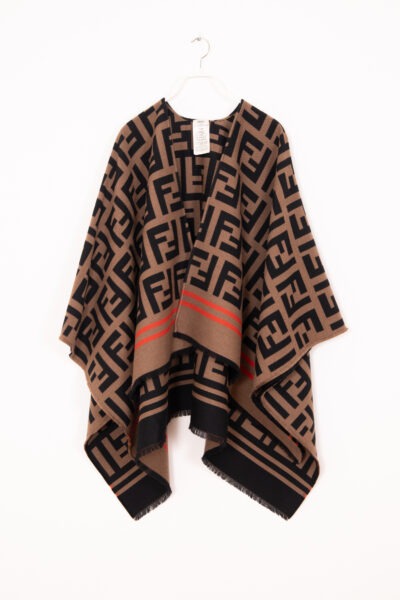 Fendi "FF Poncho" in Kastanienbraun, Schwarz und Orange