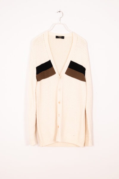 Fendi Strickjacke mit Blockstreifen in Weiß, Schwarz und Braun
