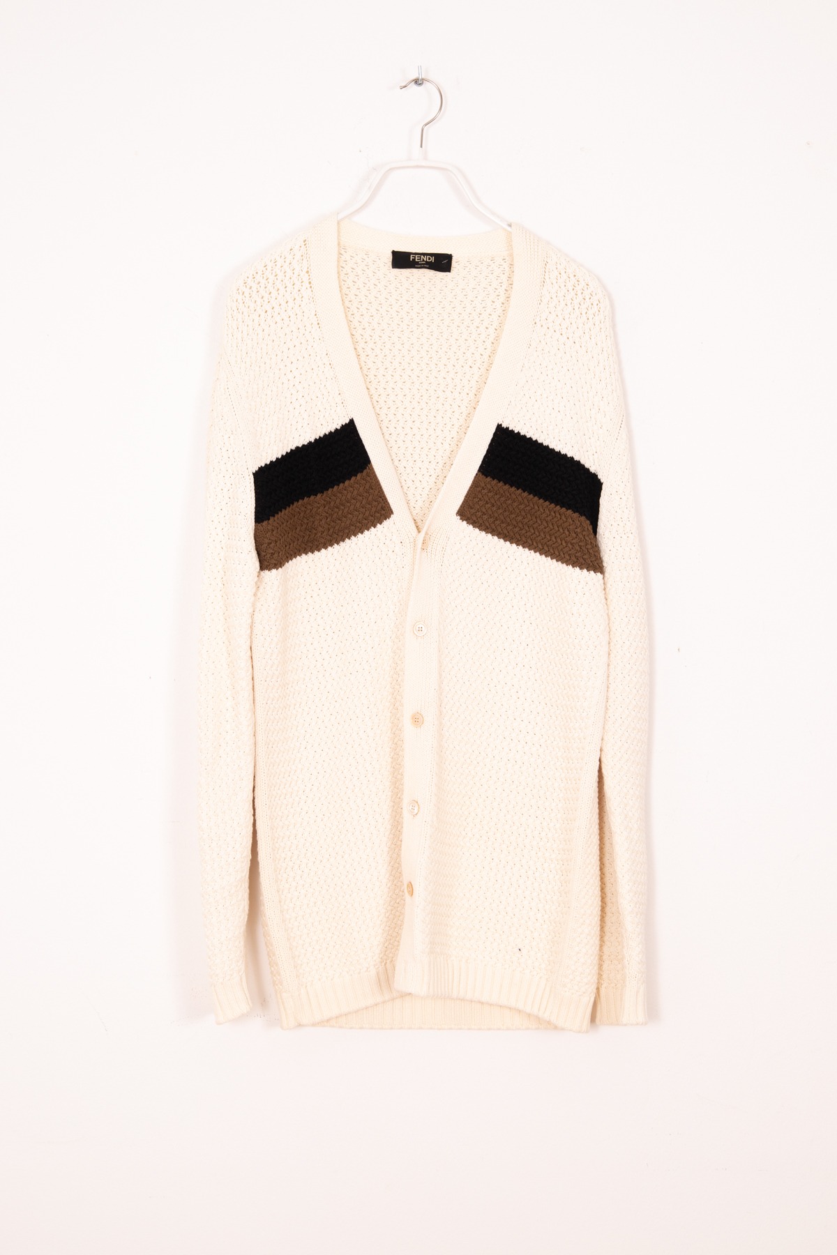 Fendi Strickjacke mit Blockstreifen in Weiß, Schwarz und Braun