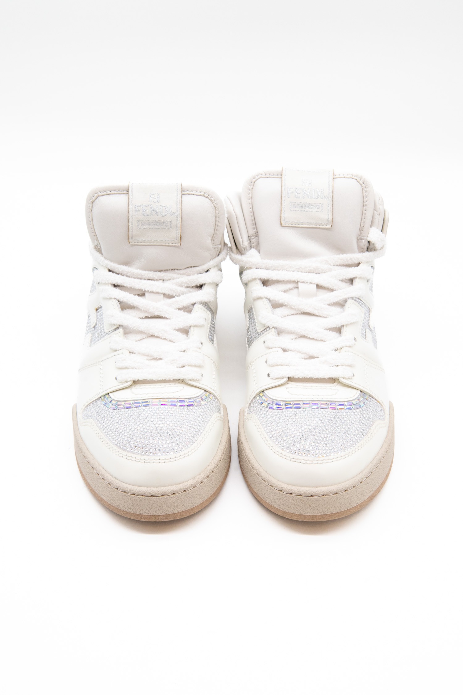 Fendi "Match" High-Top Sneaker in Weiß mit Strasssteinen