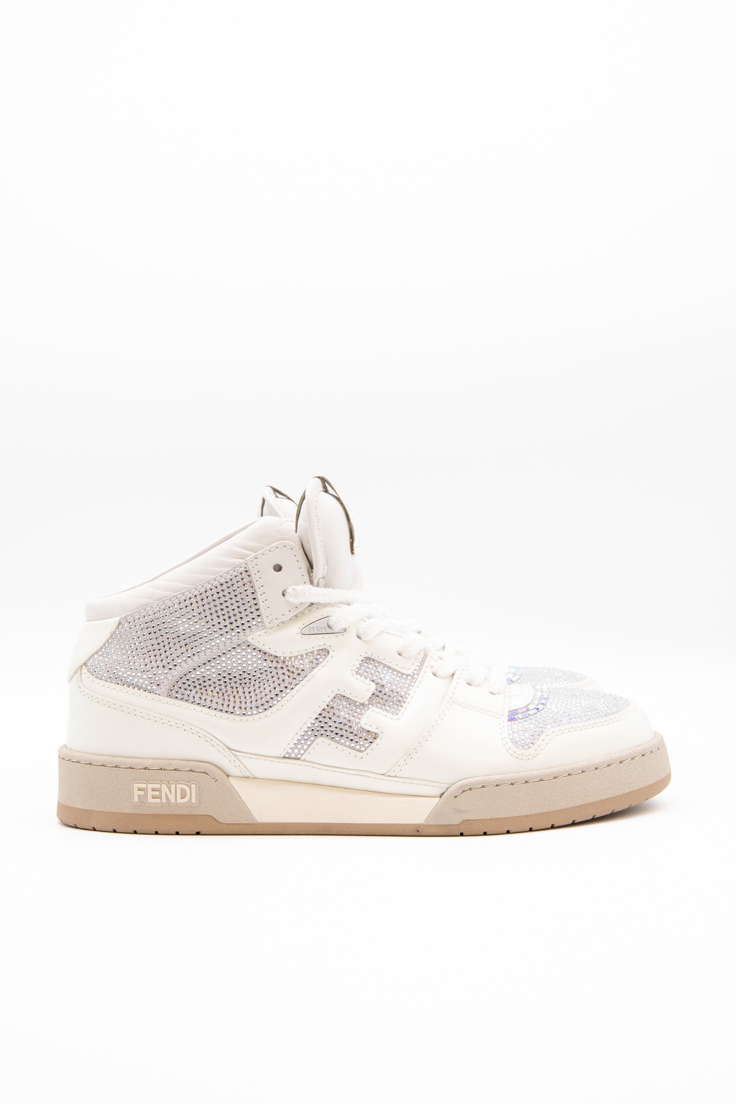 Fendi "Match" High-Top Sneaker in Weiß mit Strasssteinen