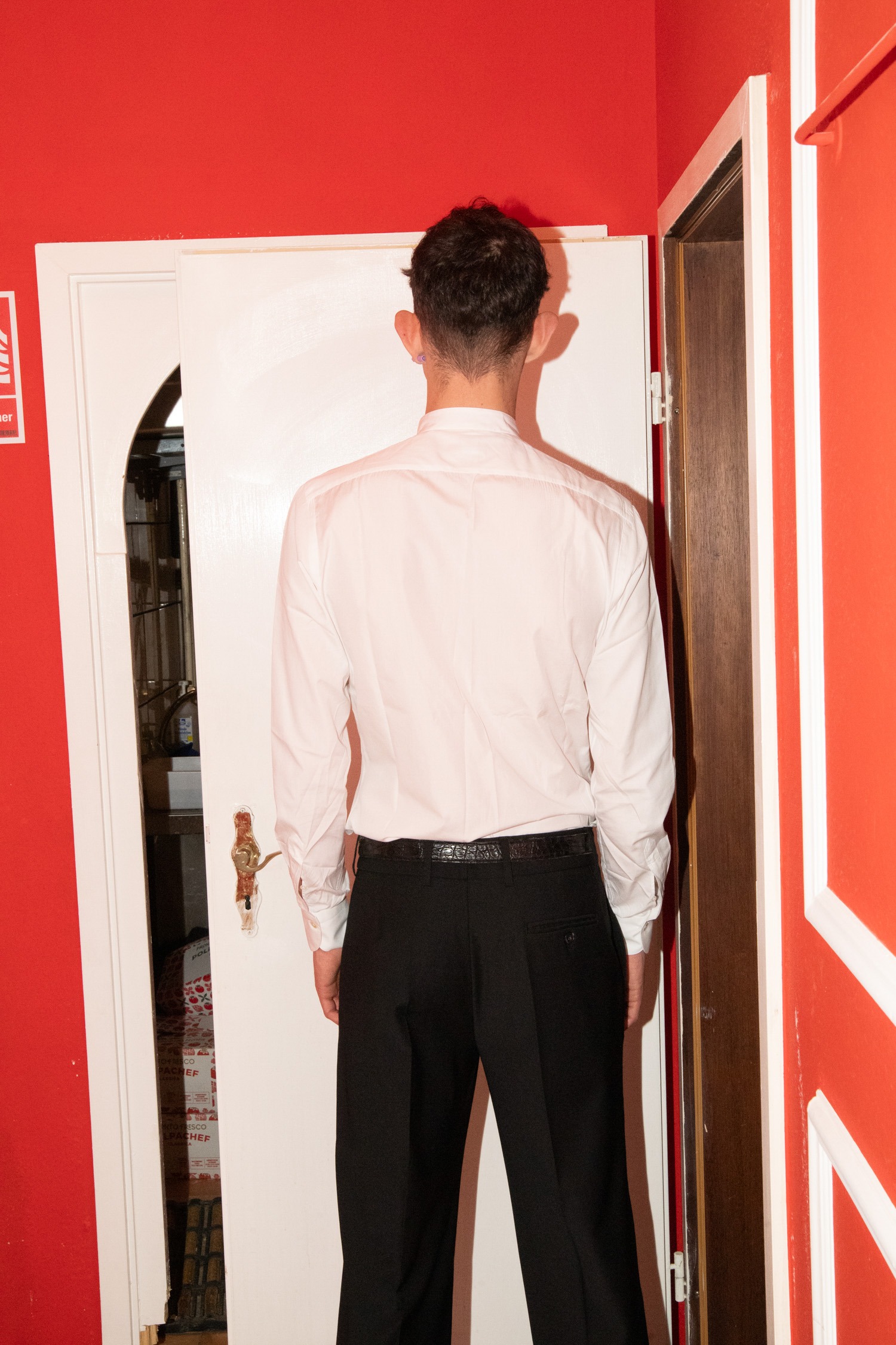 Finamore Braun schmales Hemd mit Stehkragen in Weiß