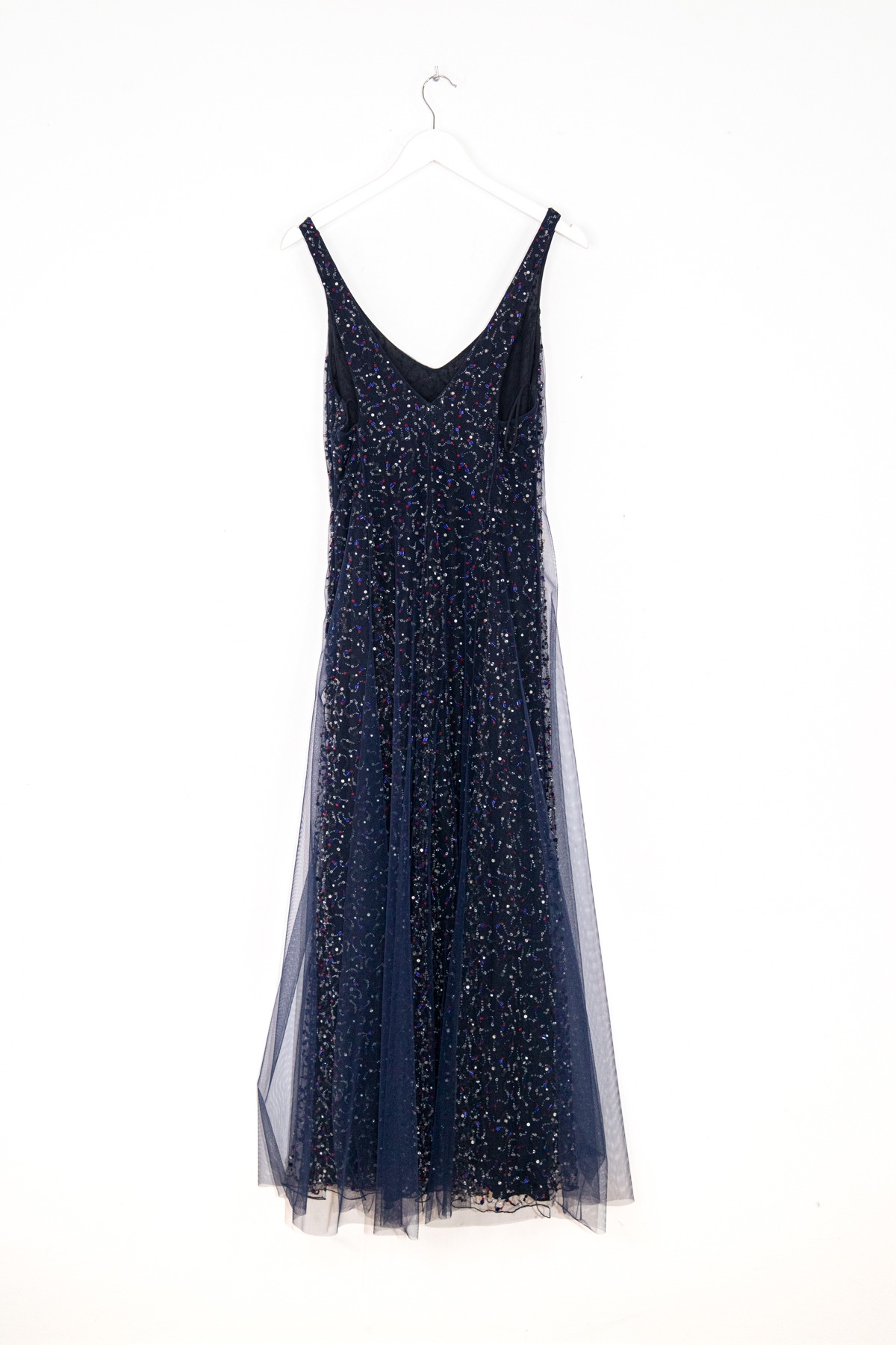 Giorgio Armani langes Abendkleid mit Kristallverzierungen in Dunkelblau