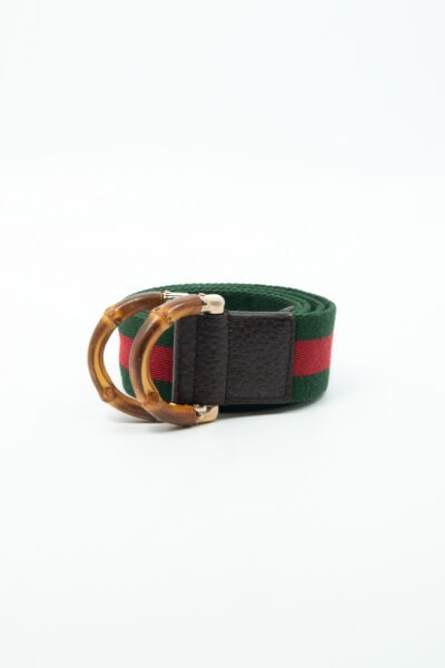 Gucci "Web Bamboo" Gürtel in Dunkelgrün, Rot und Braun
