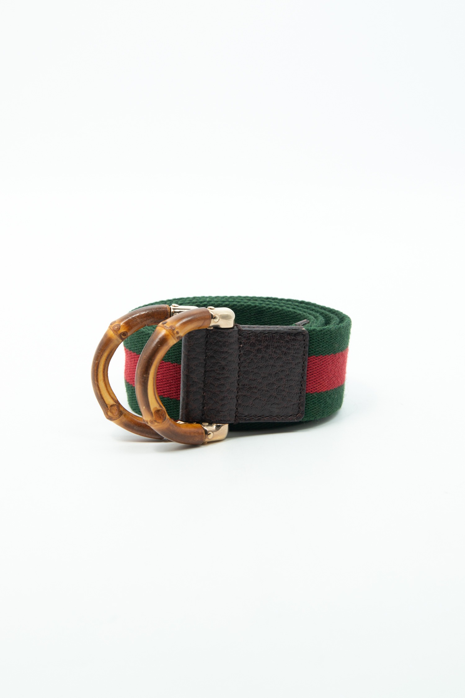 Gucci "Web Bamboo" Gürtel in Dunkelgrün, Rot und Braun