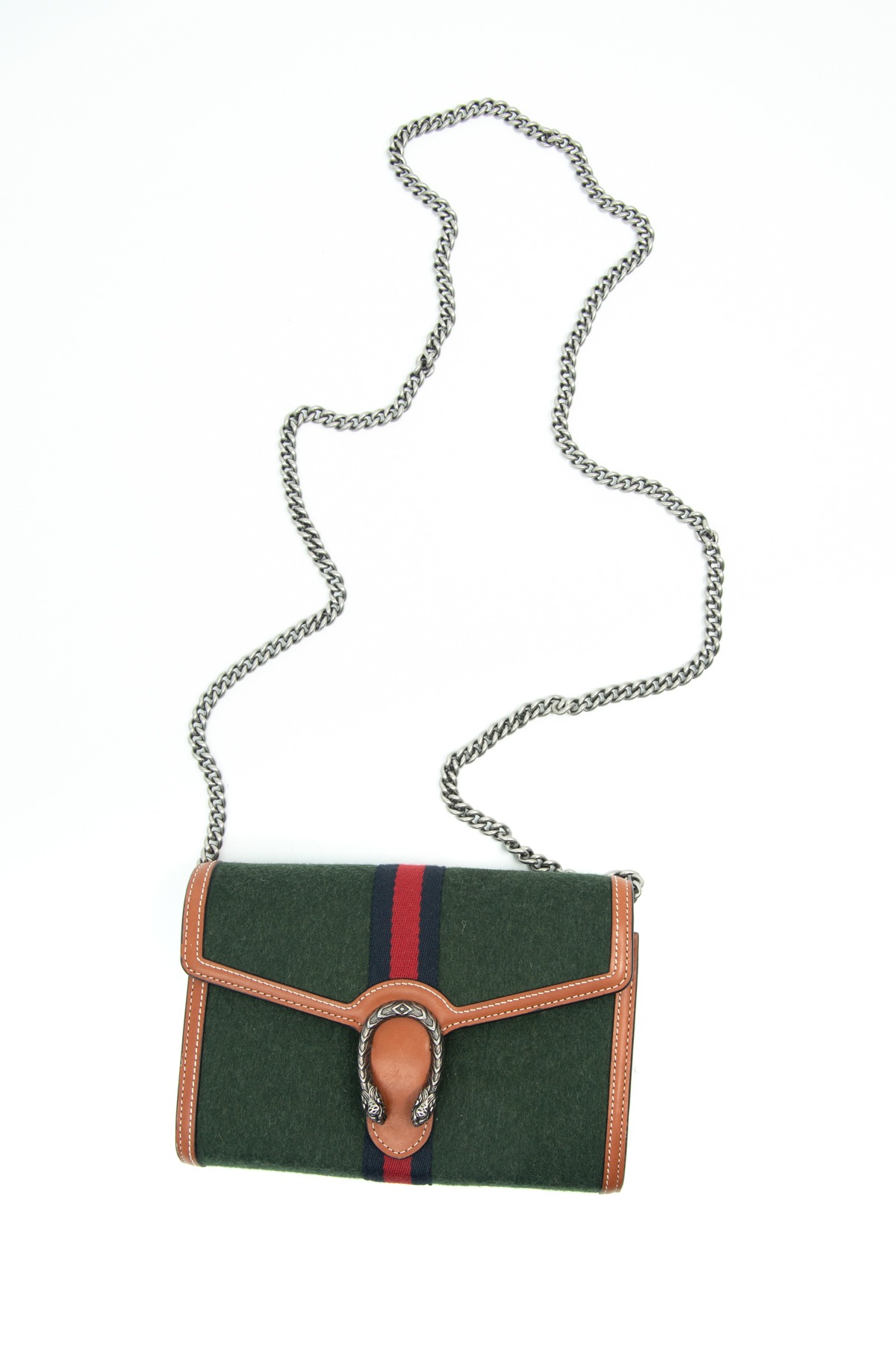 Gucci "Web Dionysus" Umhängetasche in Dunkelgrün und Braun