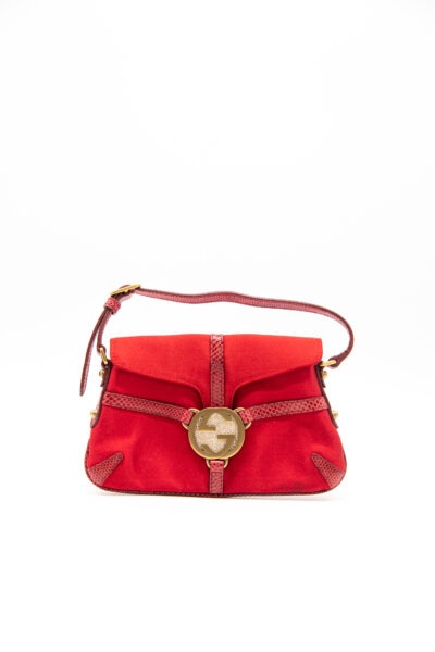 Gucci Vintage Handtasche aus Satin in Rot und Gold