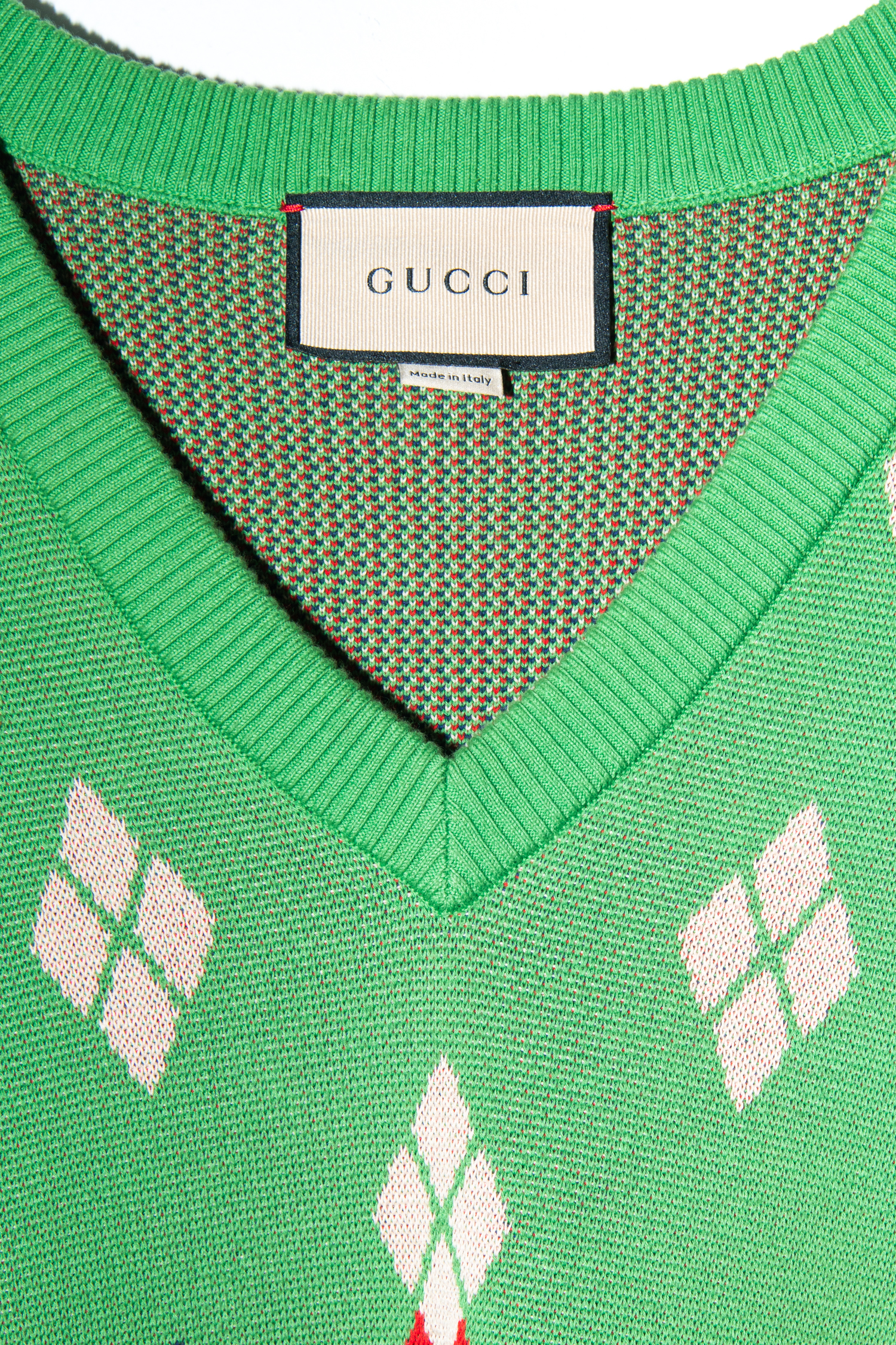 Gucci "Argyle V Neck Vest" Pullunder in Grün und Rot