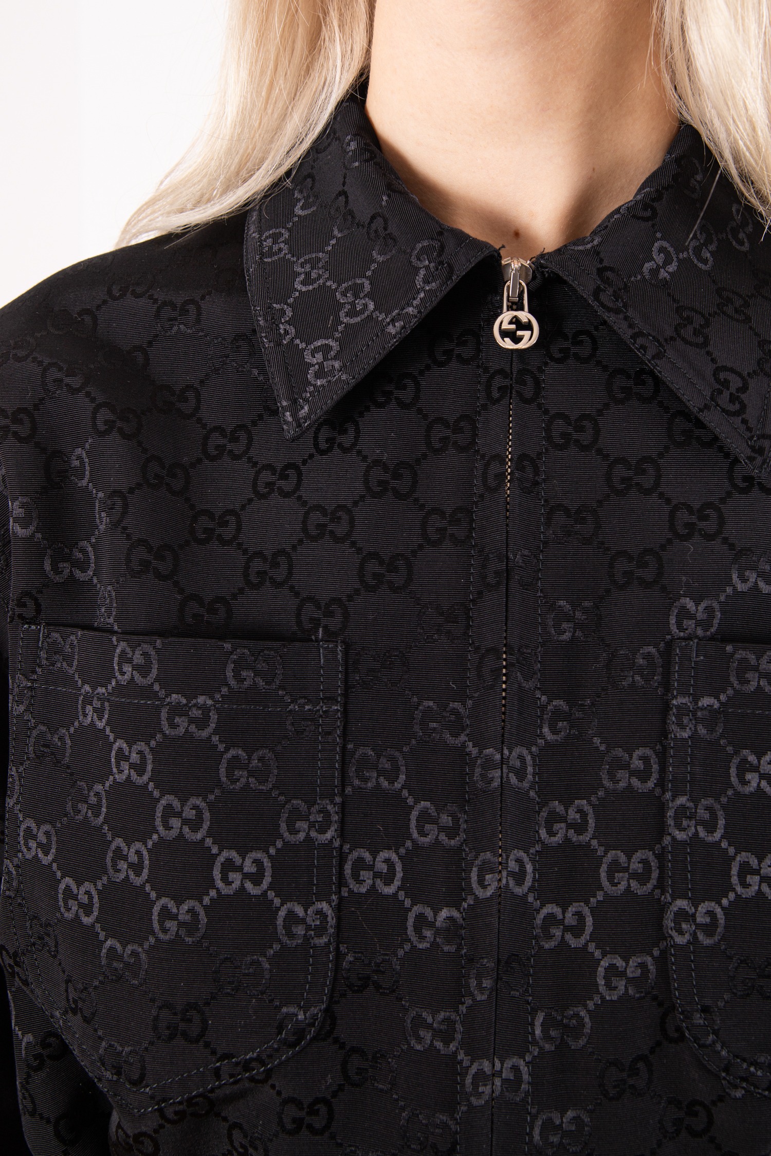 Gucci Monogramm Jumpsuit mit Gürtel in Schwarz