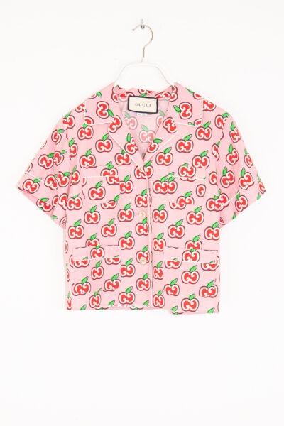 Gucci Hemd mit GG Apfel Print in Rosa und Rot