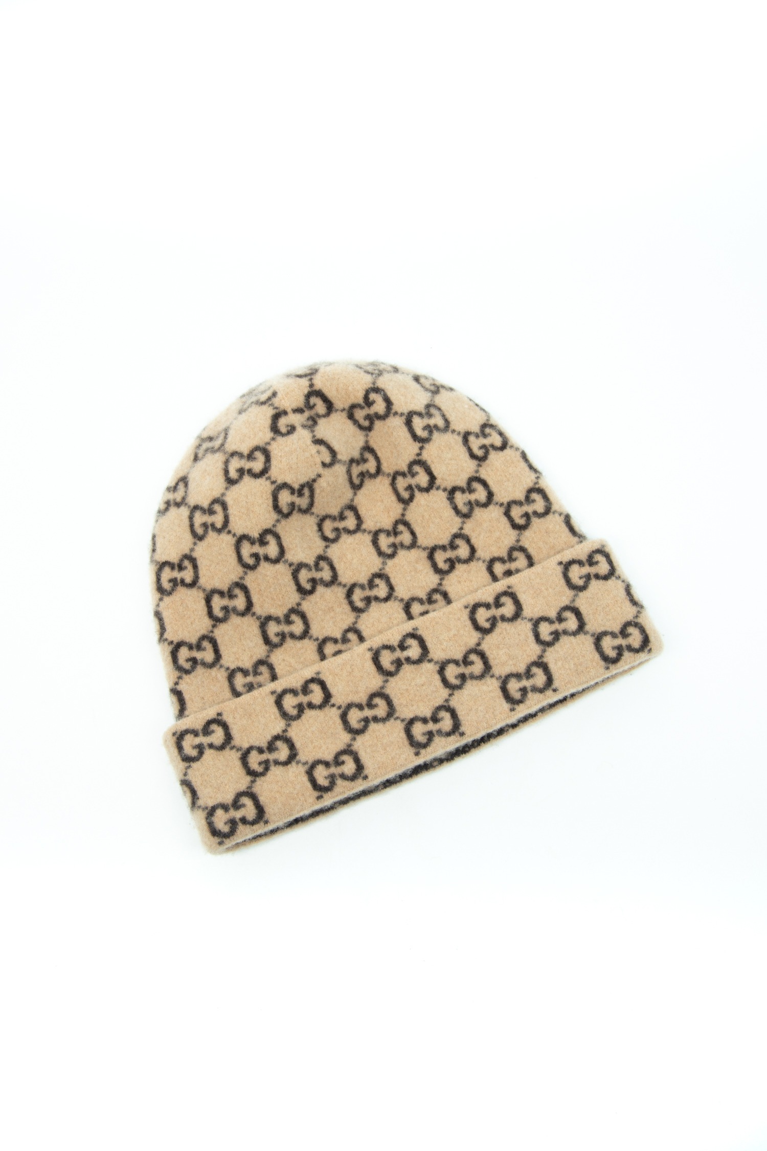 Gucci GG Monogramm Strickmütze in Beige und Braun