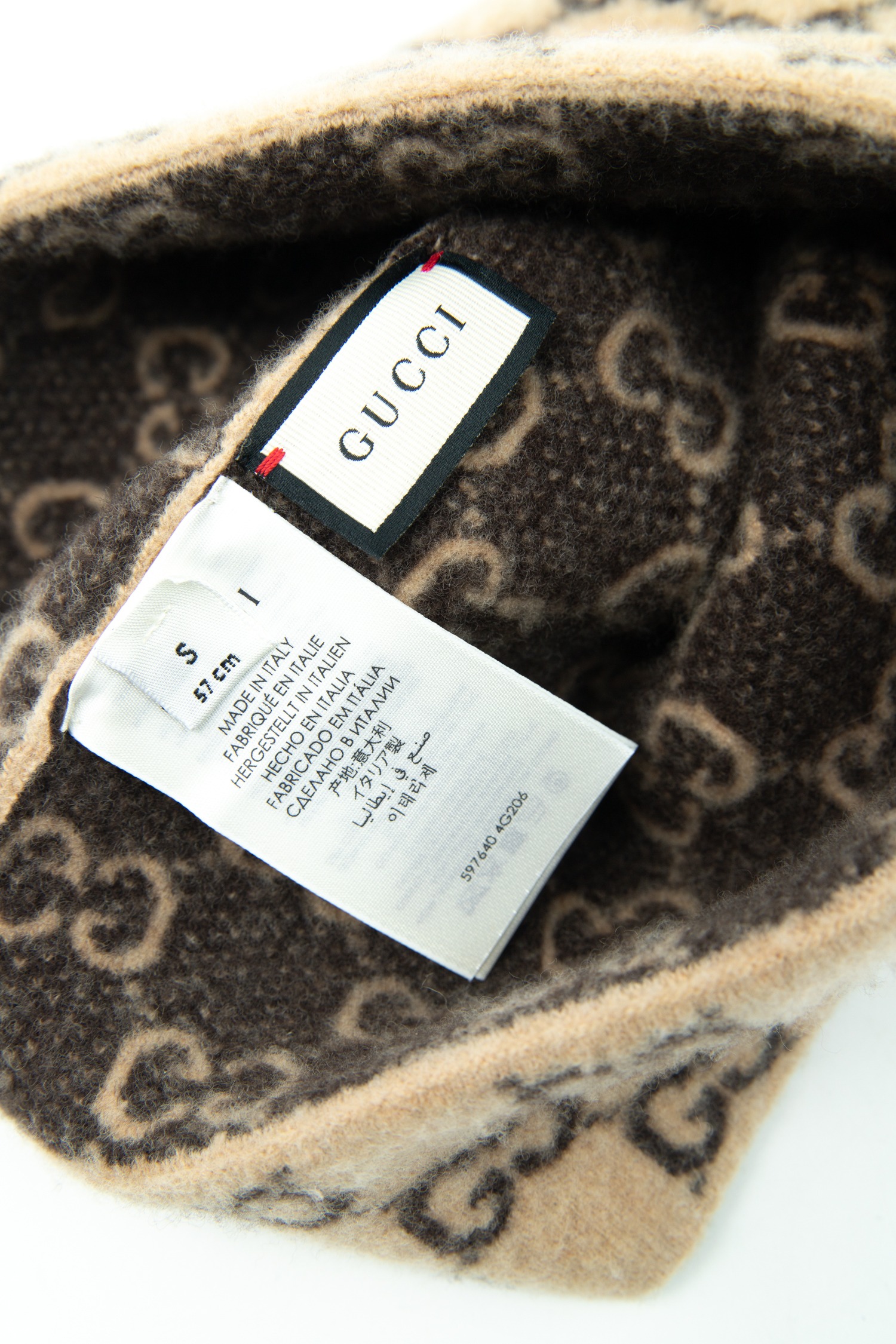 Gucci GG Monogramm Strickmütze in Beige und Braun