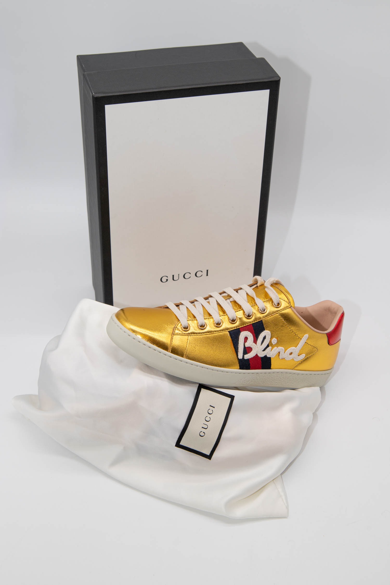 Gucci "Ace Blind For Love" Sneaker in Gold