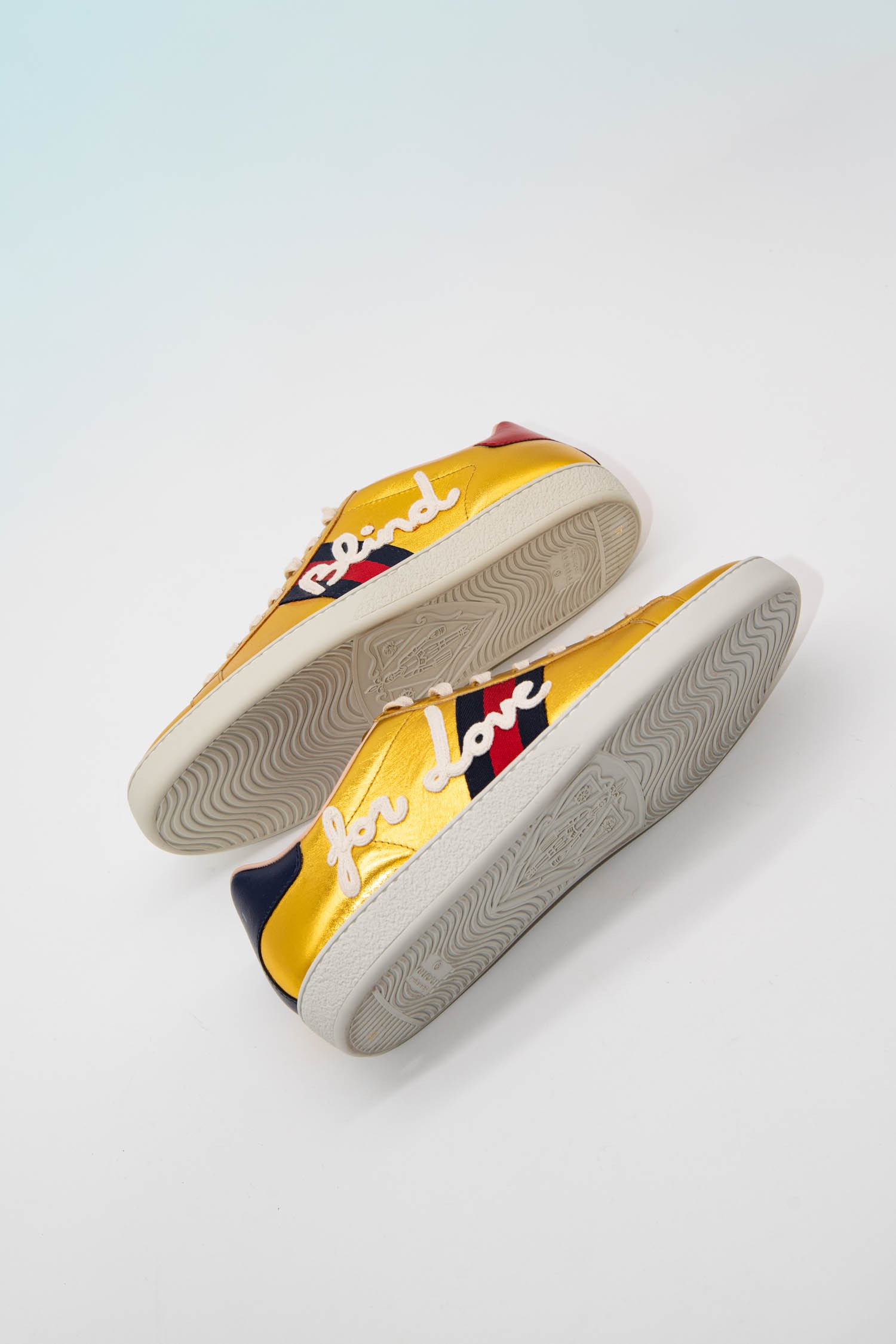 Gucci "Ace Blind For Love" Sneaker in Gold