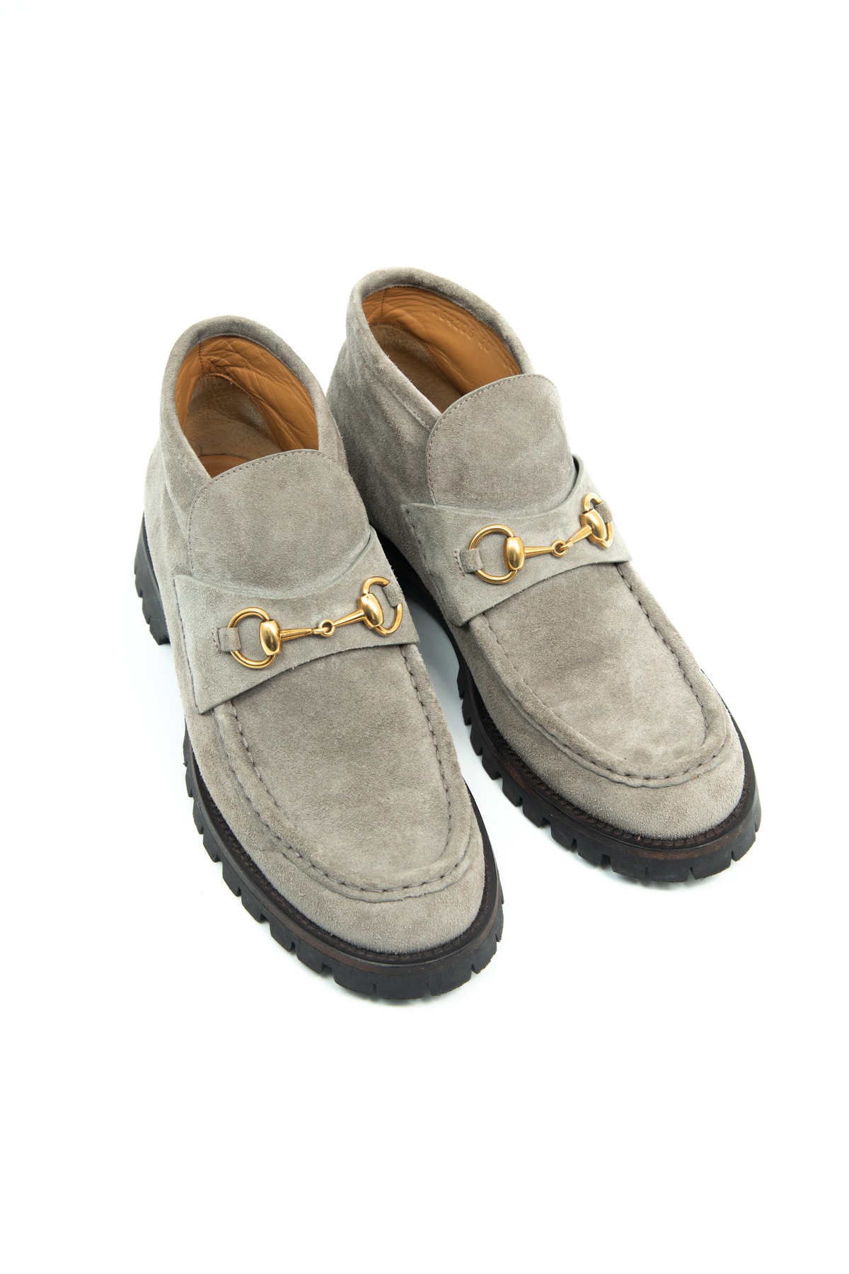 Gucci Stiefeletten mit Horsebit-Detail in Grau und Gold