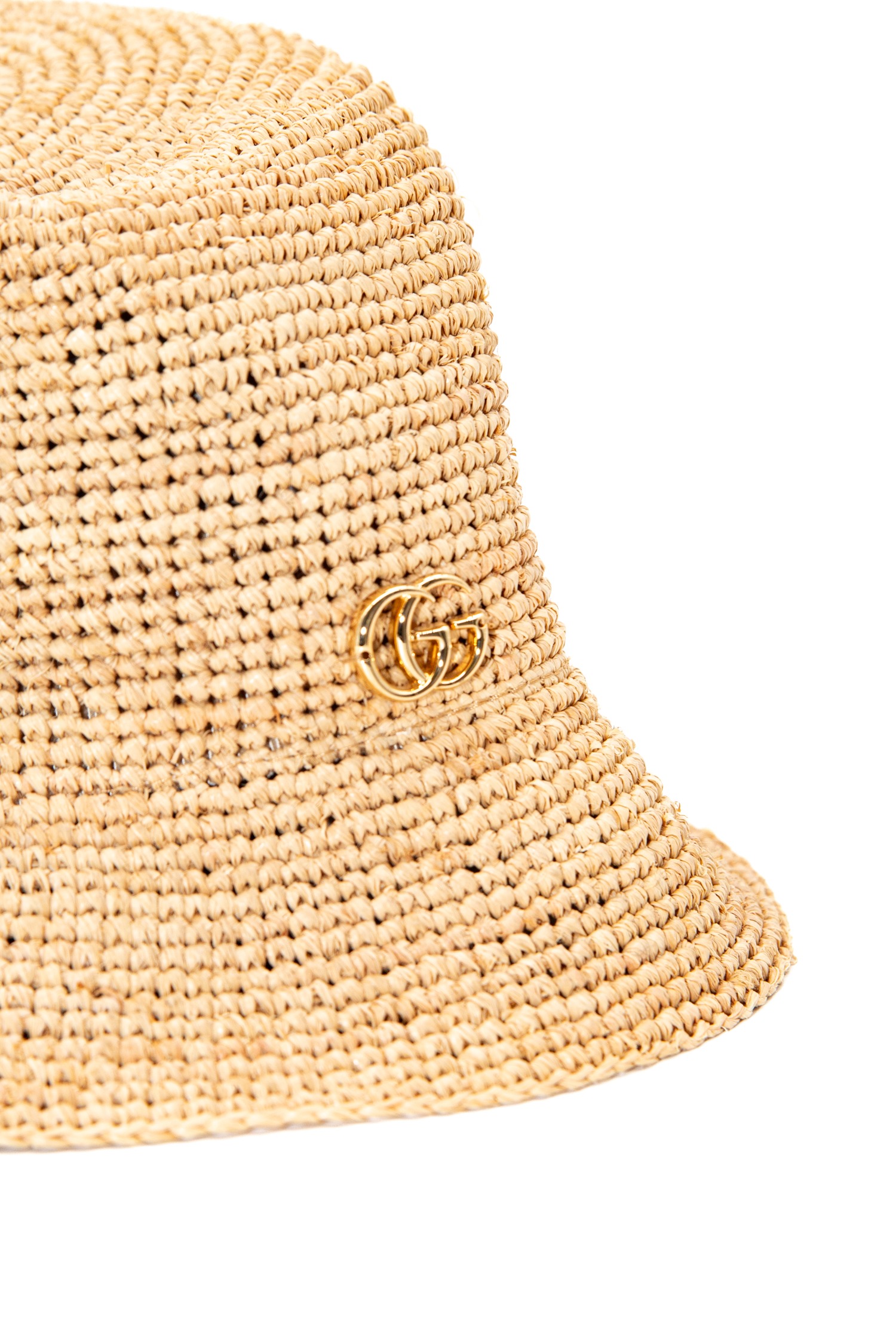 Gucci Fischerhut aus Stroh in Beige und Gold