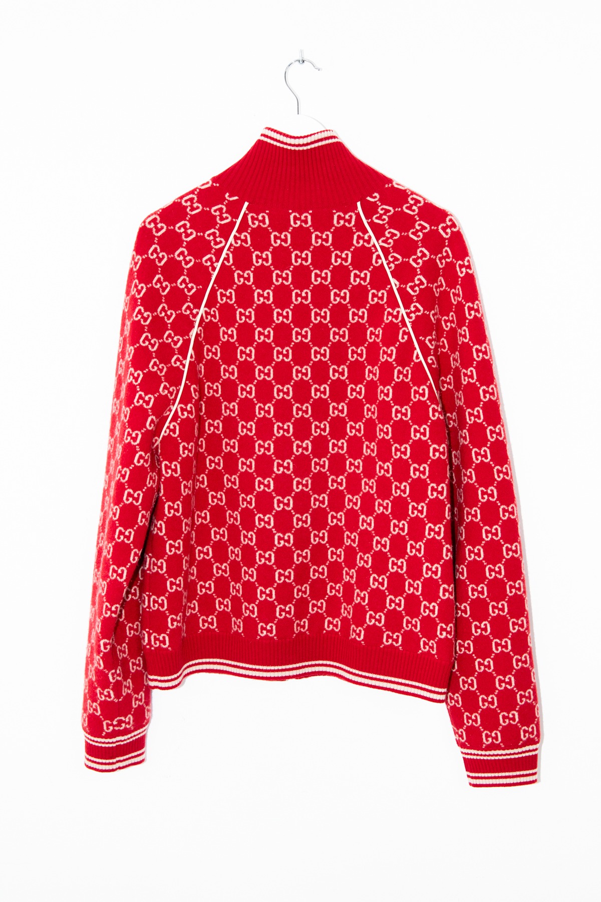Gucci Strickjacke aus GG Jacquard in Rot und Ecru