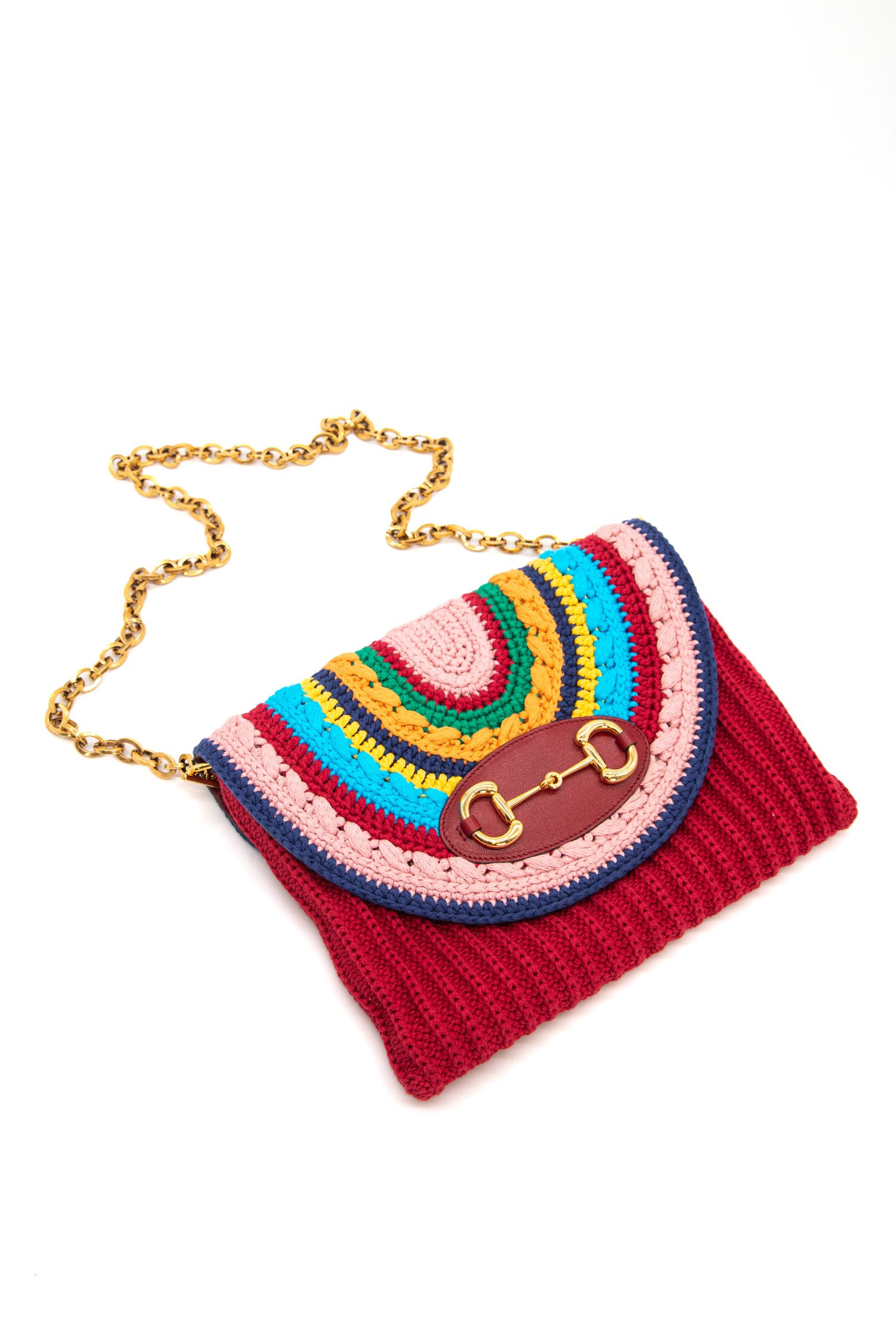 Gucci "Horsebit 1955 Crochet" Umhängetasche in Rot und Bunt