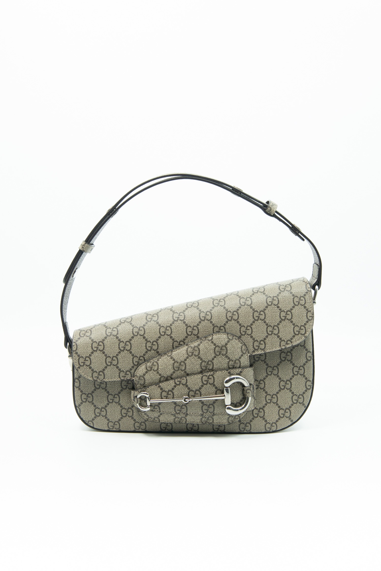 Gucci "Horsebit 1955 Asymetric" Handtasche in Beige und Silber