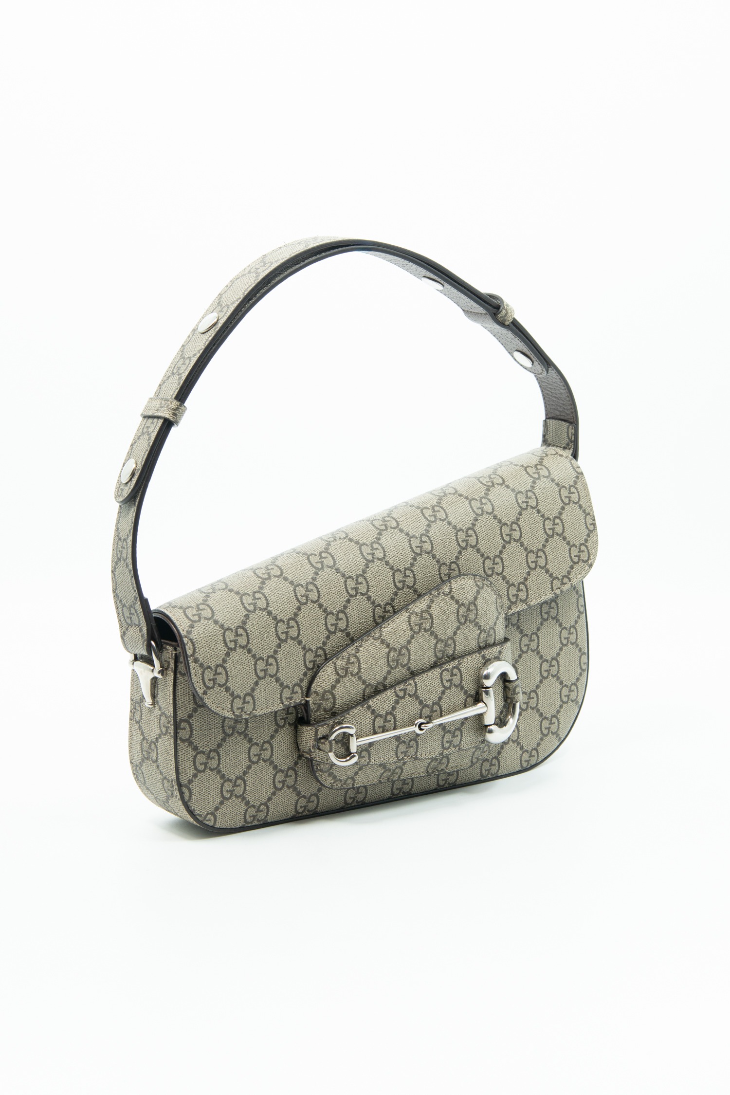 Gucci "Horsebit 1955 Asymetric" Handtasche in Beige und Silber