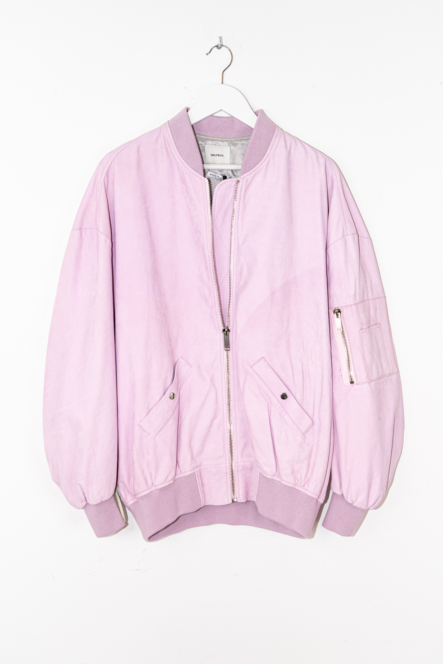 Halfboy Oversized Leder-Bomberjacke in Rosa
