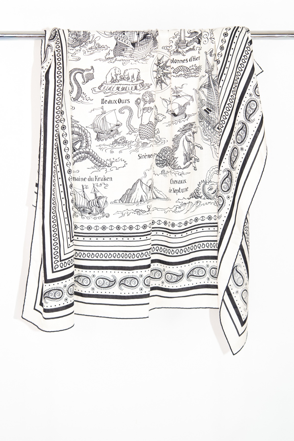 Hermès "Tatouages Marins" Tuch in Weiß und Schwarz