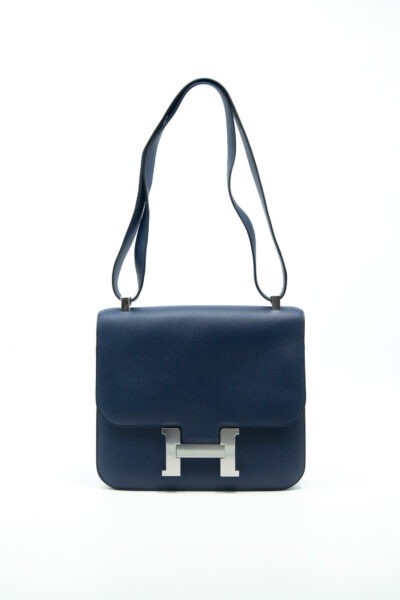 Hermès "Constance" Umhängetasche in Dunkelblau und Silber
