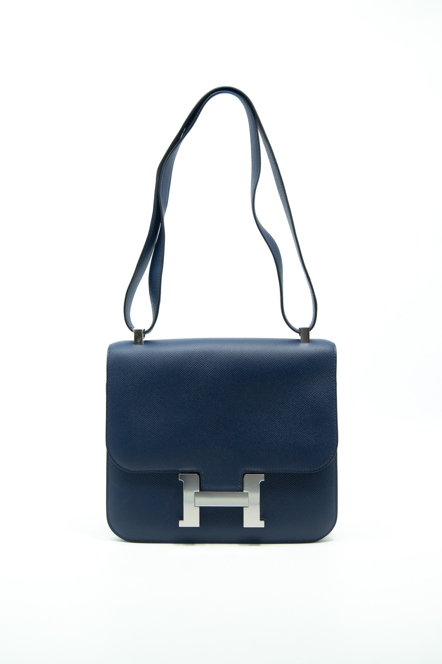 Hermès "Constance" Umhängetasche in Dunkelblau und Silber