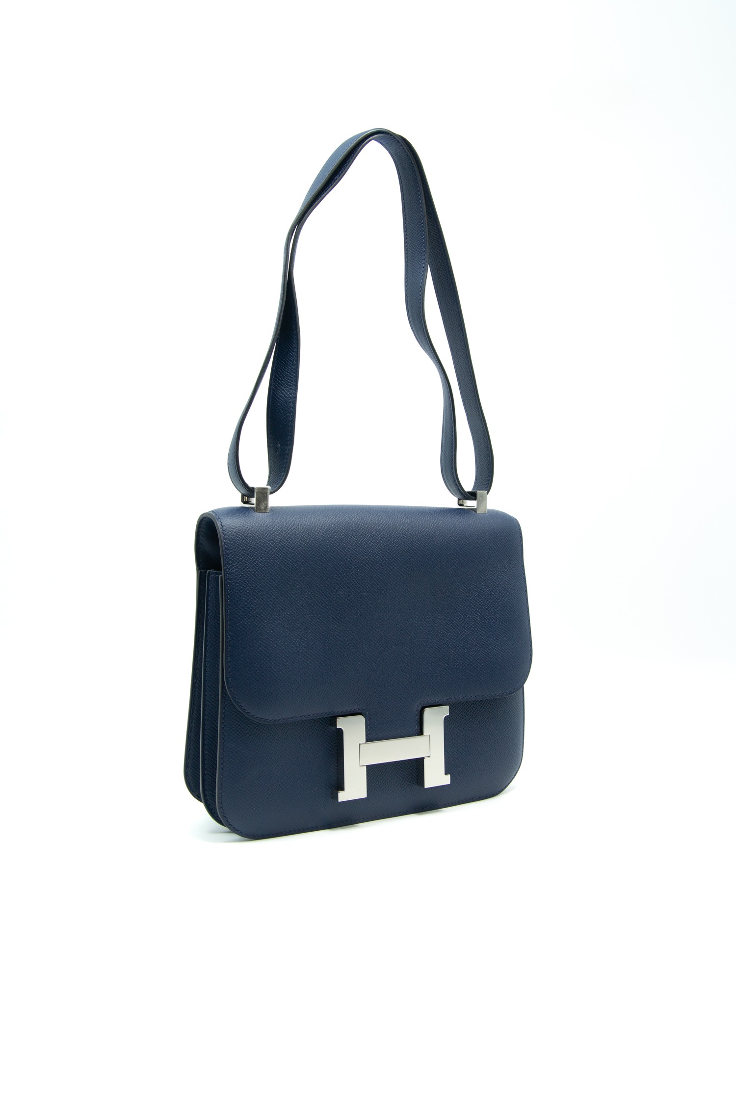 Hermès "Constance" Umhängetasche in Dunkelblau und Silber