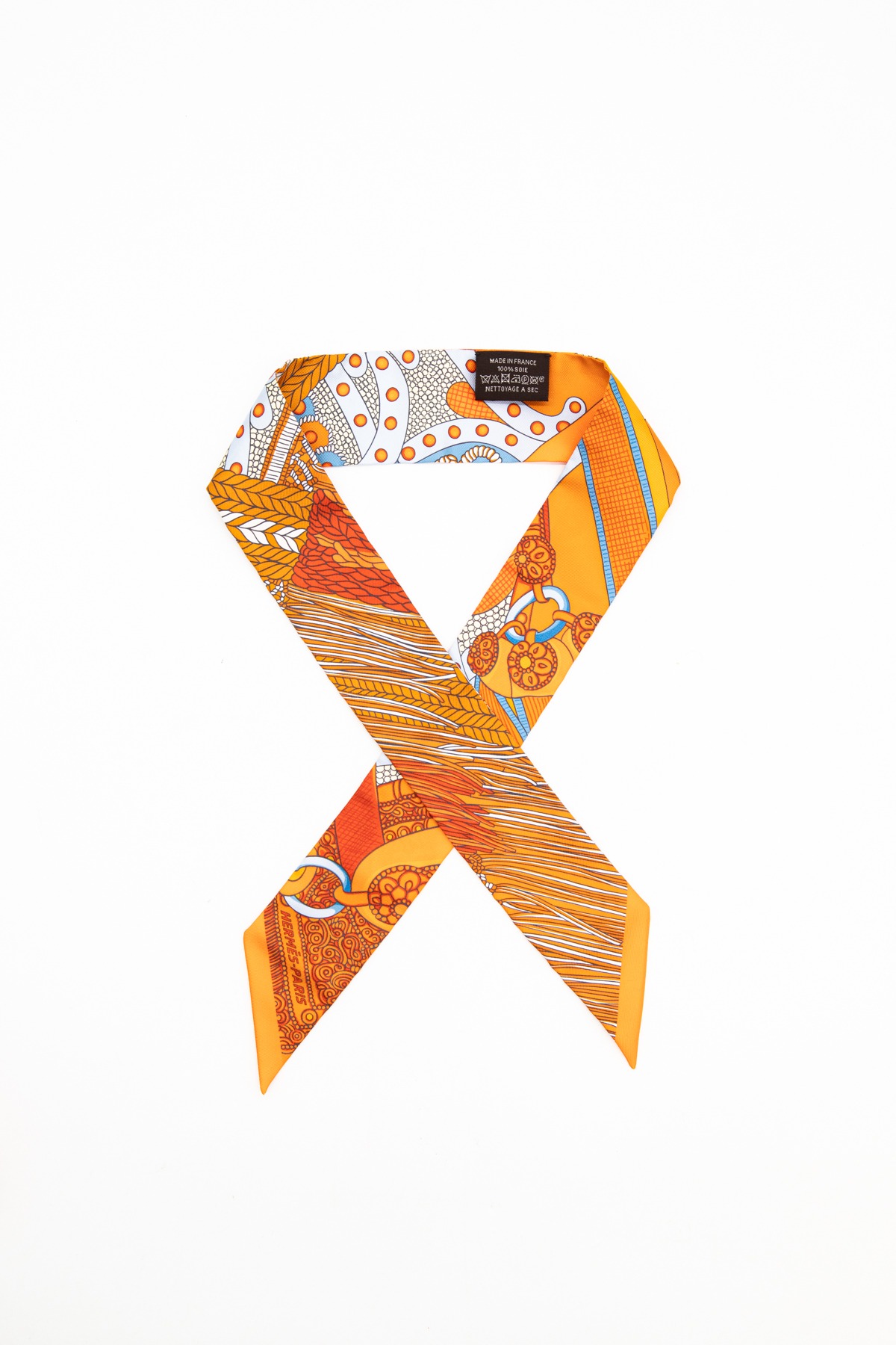 Hermès Twilly "Selle de Dignitaire" in Orange, Hellblau und Bunt