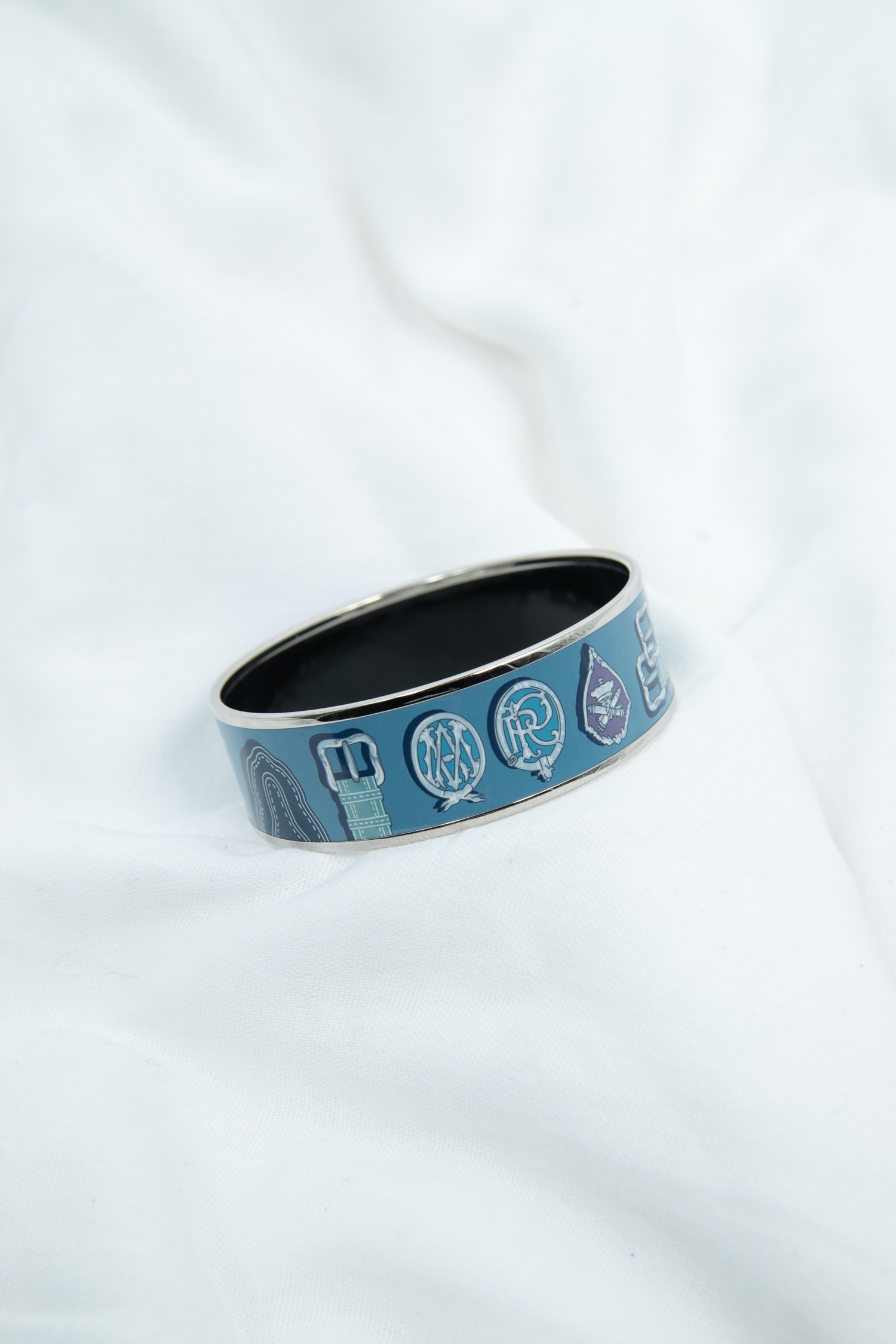 Hermès "Harnais" Emaille Armreif mit Muster in Blau