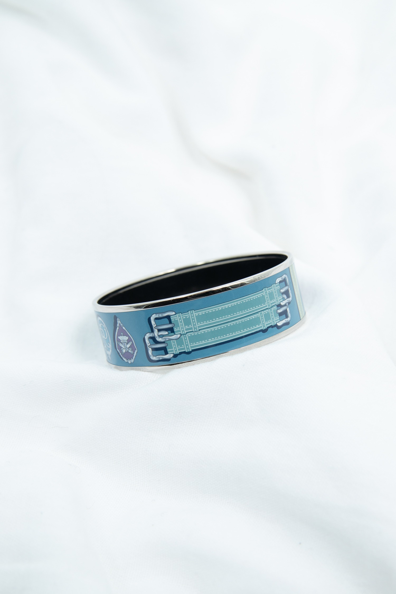 Hermès "Harnais" Emaille Armreif mit Muster in Blau