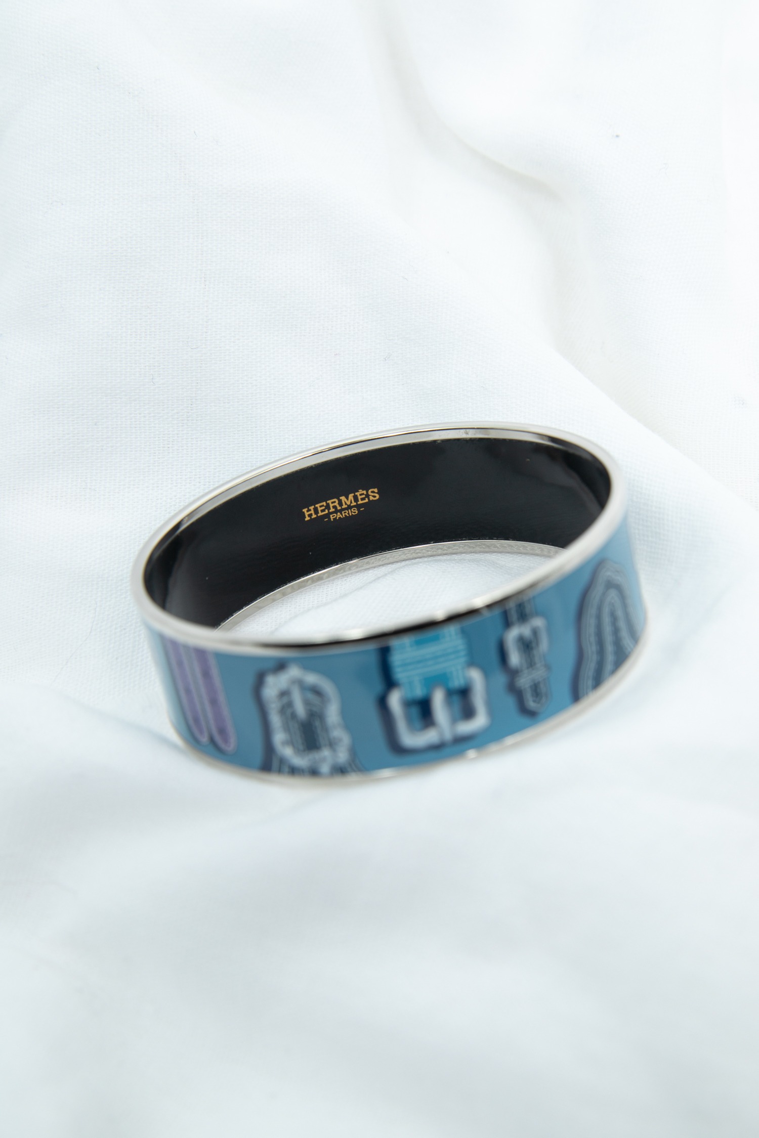 Hermès "Harnais" Emaille Armreif mit Muster in Blau