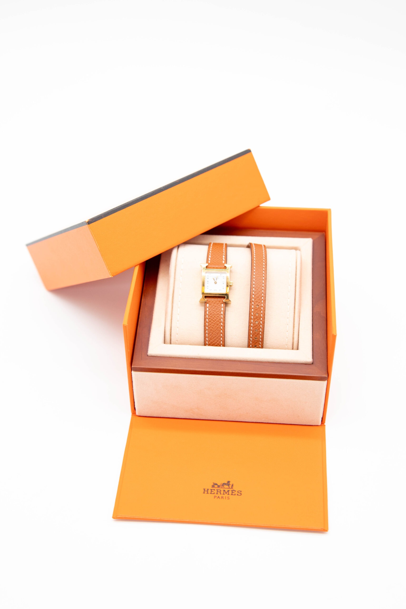 Hermès "Heure H" Armbanduhr in Cognacfarben