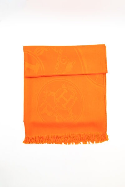 Hermès „New Libris“ Kaschmir-Seidentuch in Orange