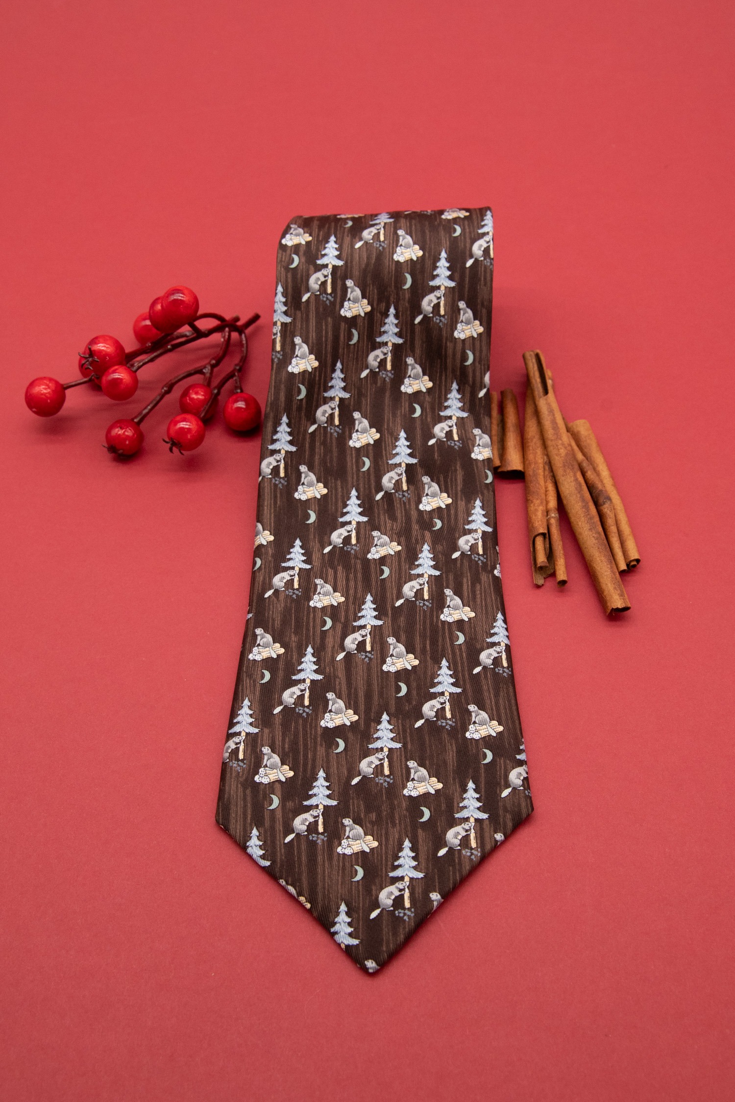 Hermès Krawatte mit Biber-Muster in Dunkelbraun